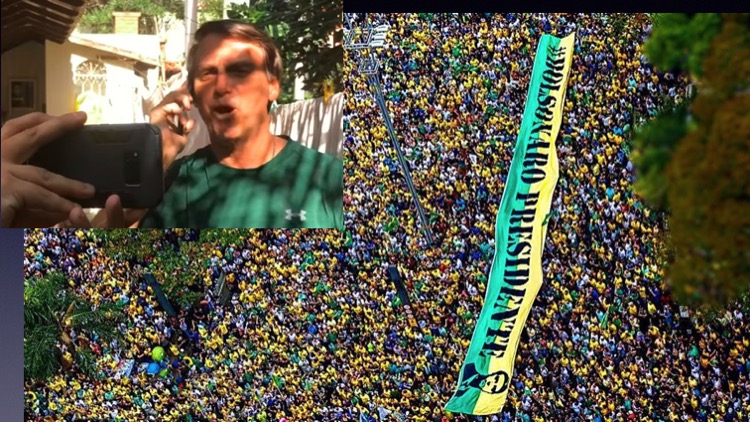 Bolsonaro fala ao vivo por telefone com manifestantes na avenida paulista, para ilustrar Democracia direta.