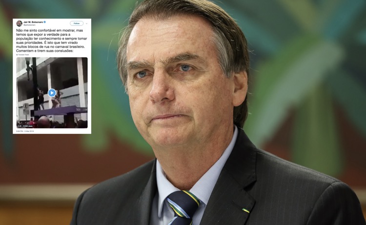 Foto do presidente Jair Bolsonaro com post sobre o carnaval no Twitter